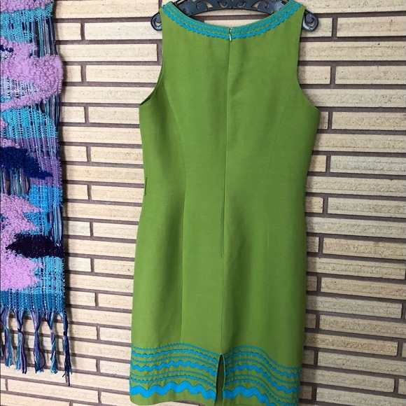 Vintage Style Olive Linen Blend Shift Dress - Chetta B - Size 10 - Midi Dress - Picture 3 of 15